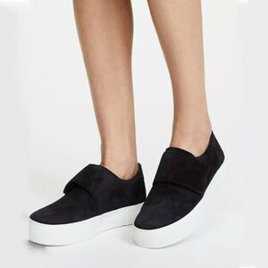 Vince. Cage Suede Leather Platform Sneakers (7.5) in Black Velcro Slip-On Loafer
